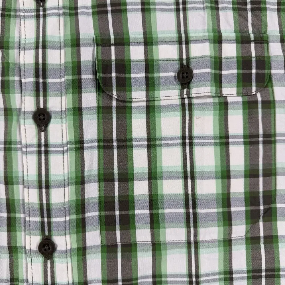 The North Face Button Up Shirt Mens XL Green Plaid Short Sleeve Outdoor Hiking